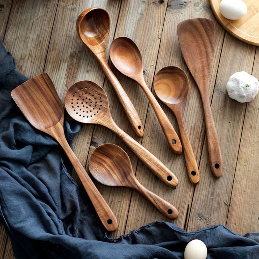 10-Piece Non-Scratch Natural Teak Kitchen Utensil Set