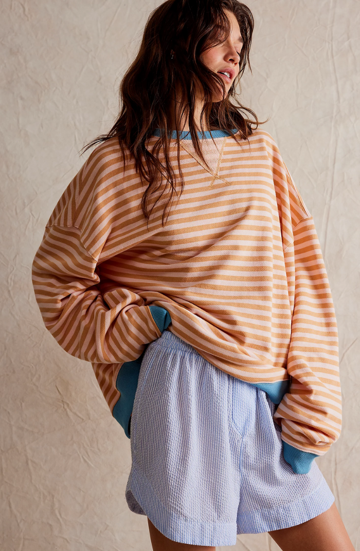 Women's Striped Oversized Crew Neck Sweater - Image 3