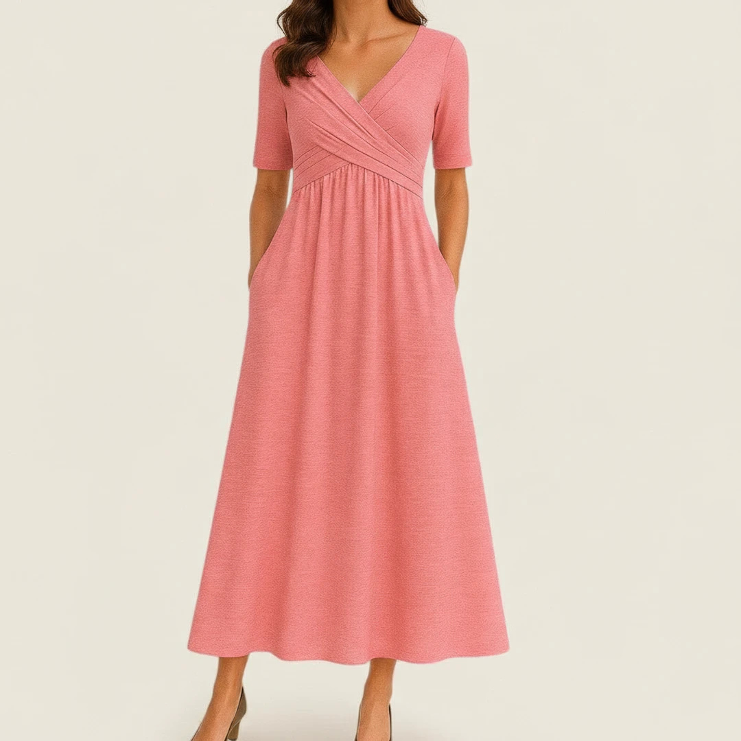 Women's V-Neck A-Line Midi Dress