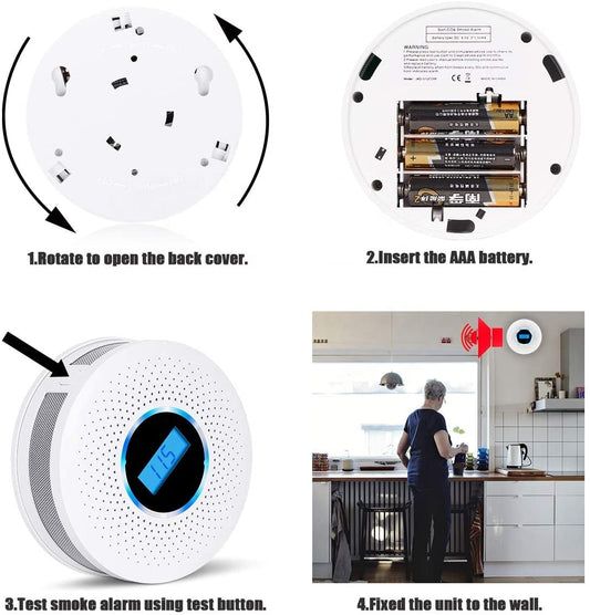 2-in-1 Carbon Monoxide & Smoke Detector Combo for Home Safety