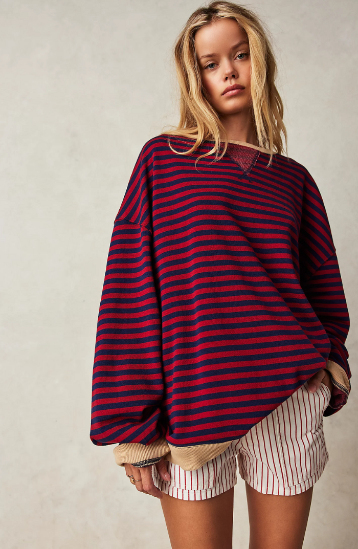 Women's Striped Oversized Crew Neck Sweater - Image 4