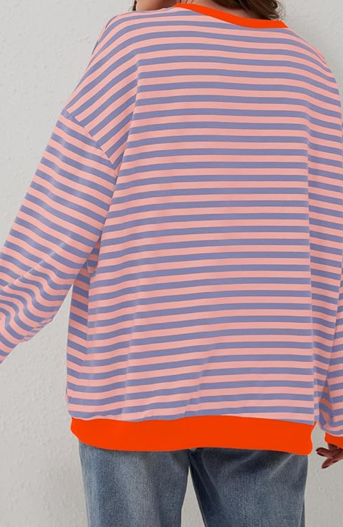 Women's Striped Oversized Crew Neck Sweater - Image 9
