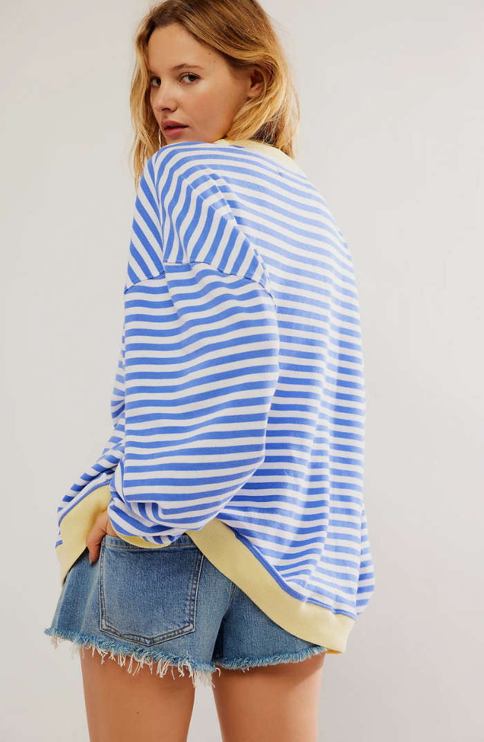 Women's Striped Oversized Crew Neck Sweater - Image 2