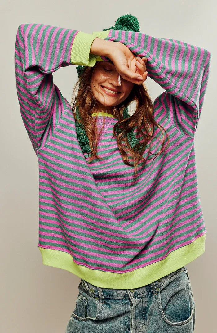 Women's Striped Oversized Crew Neck Sweater - Image 10