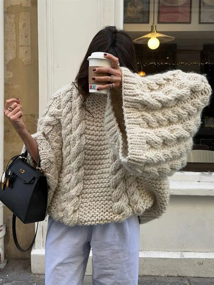 Women's Oversized Cable Knit Sweater - Image 3