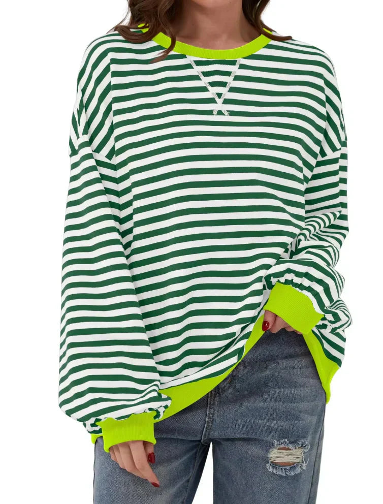 Women's Striped Oversized Crew Neck Sweater - Image 11