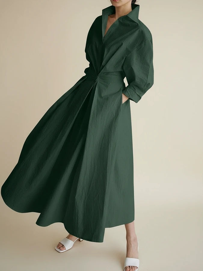 Elegant Linen Shirt Dress Midi A Line