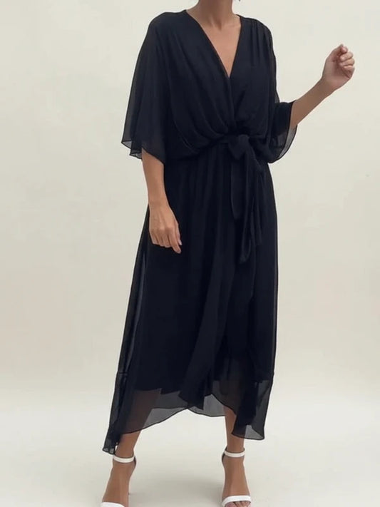 Women's Belted Wrap Midi Dress