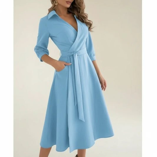 Women's Belted Wrap Midi Dress