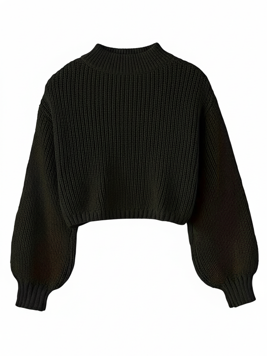 Women's Cropped Sweater with Balloon Sleeves
