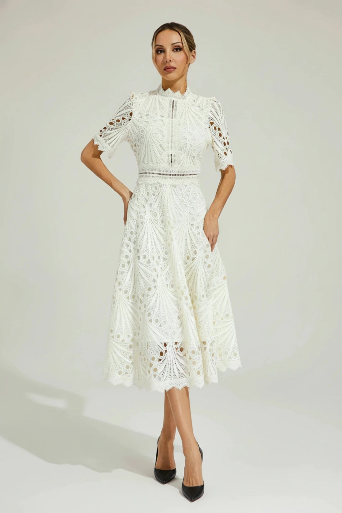 Women's High Neck A-Line Midi Dress