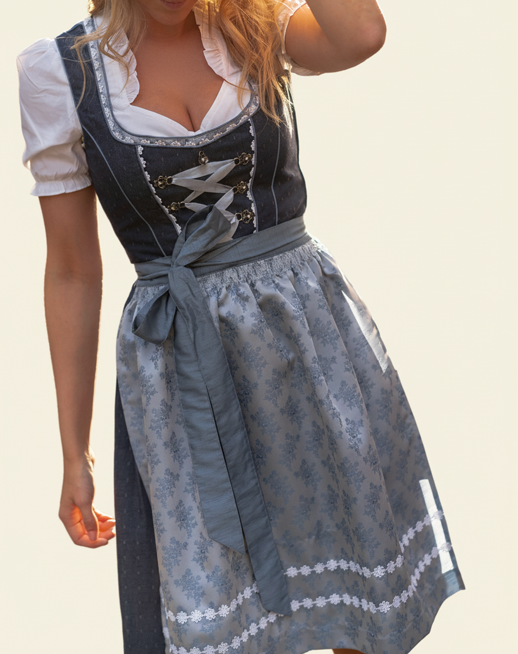 midi dirndl dress Traditional Black Midi Dirndl with Emerald Embroidery