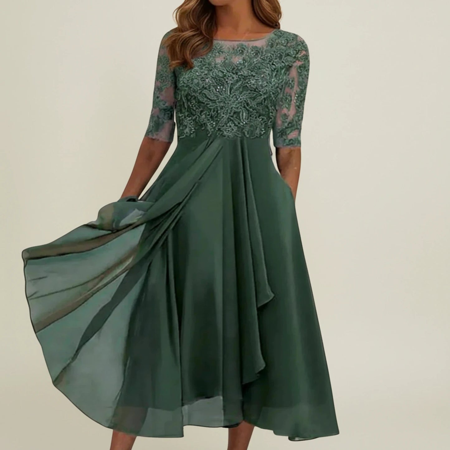 Women's Lace A-Line Midi Dress