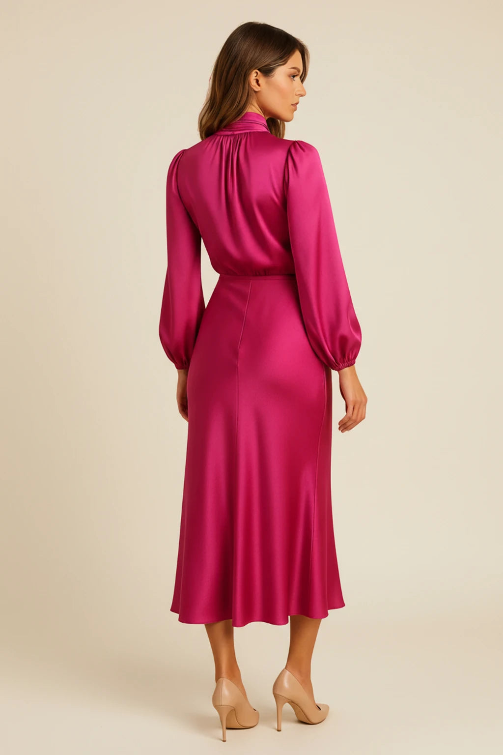 Women's Long Sleeve A-Line Midi Dress