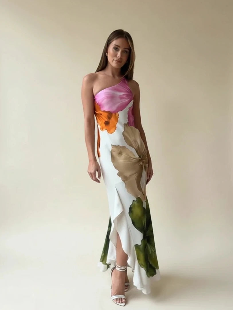 Women's One-Shoulder Slip Maxi Dress