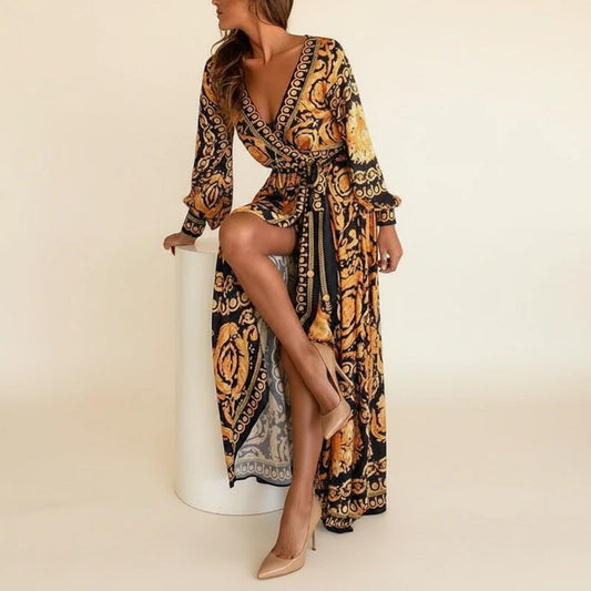 Women's Printed Wrap Maxi Dress