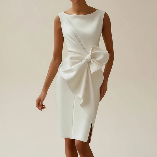 Elegant Satin Sleeveless Cocktail Midi Dress