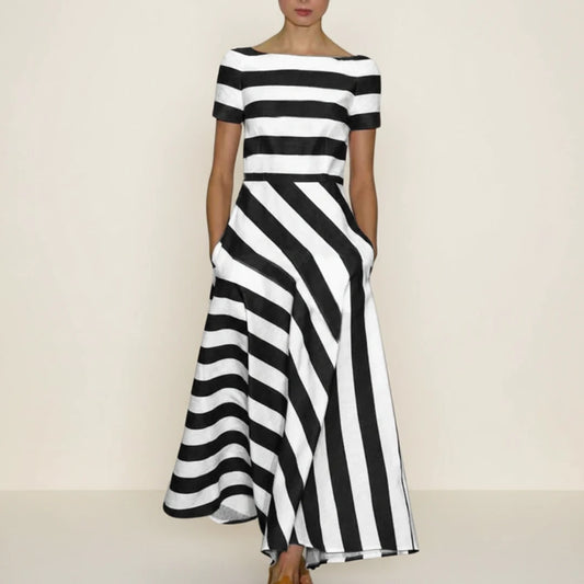 Women's Striped A-Line Midi Dress