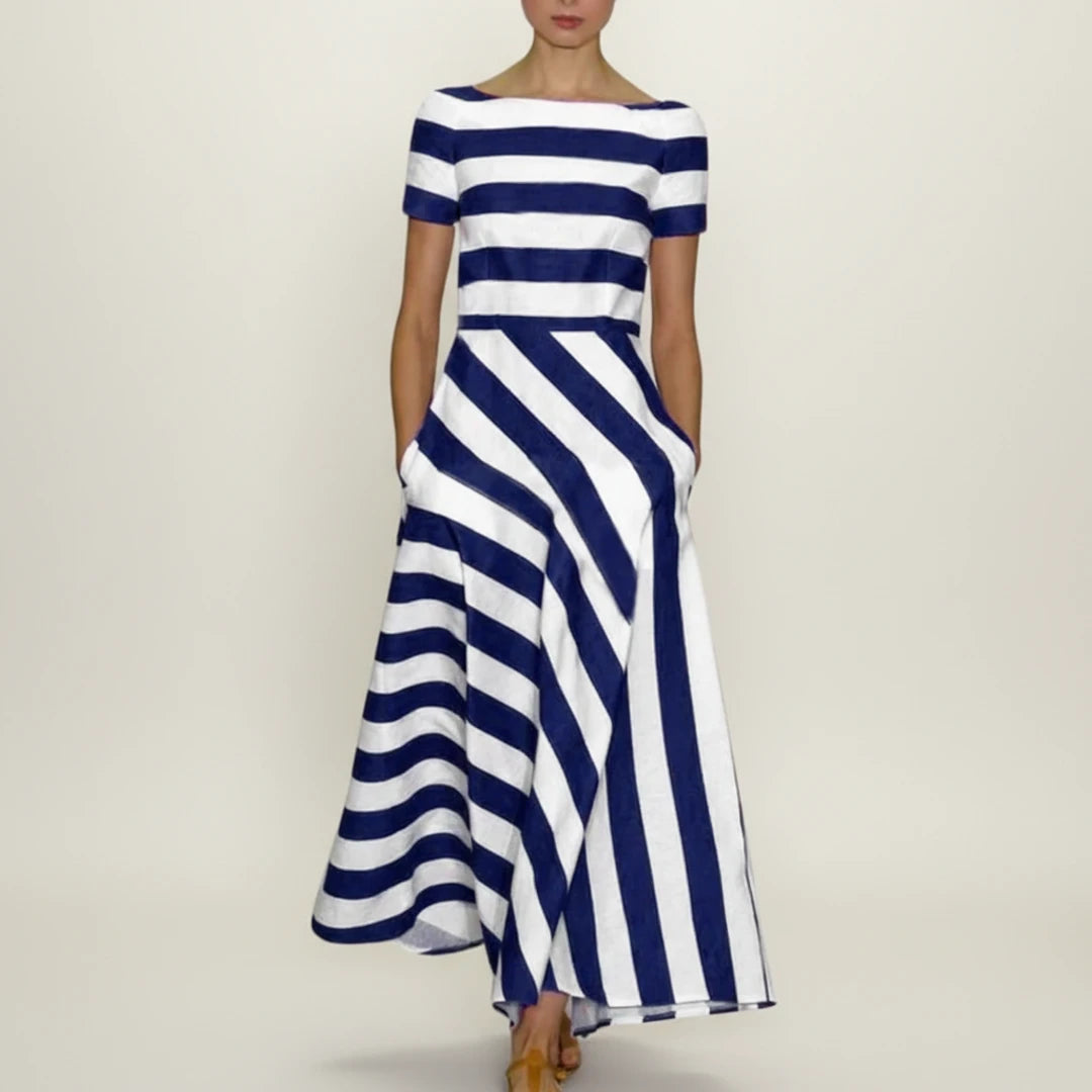 Women's Striped A-Line Midi Dress