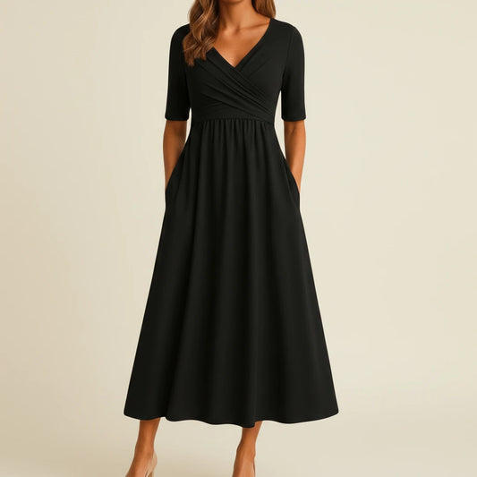 Women's V-Neck A-Line Midi Dress