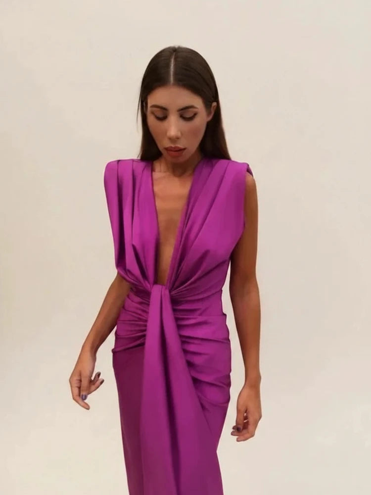 Women's V-Neck Midi Dress