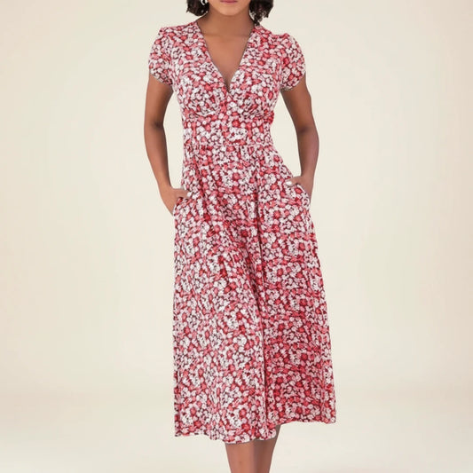 Women's Floral A-Line Midi Dress