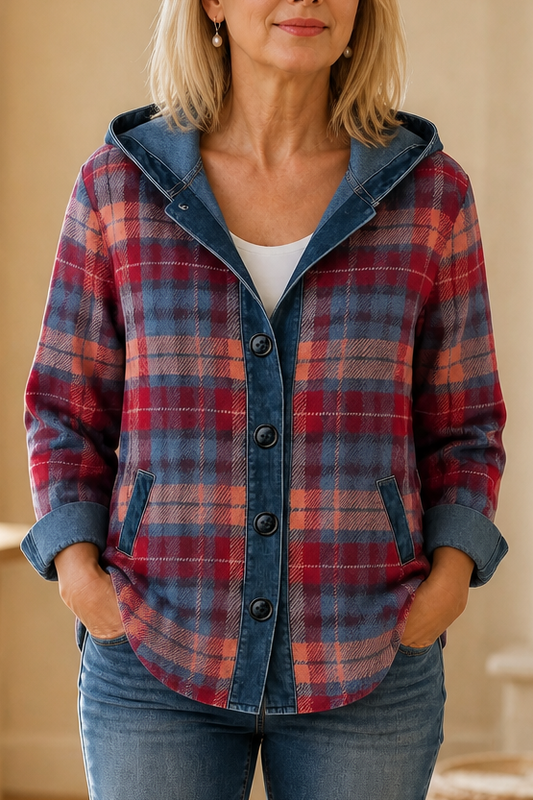 Denim Patchwork Hooded Cardigan