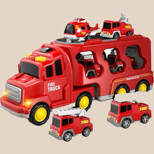 Double-Decker Truck Playset - Firefighter and Construction with Music