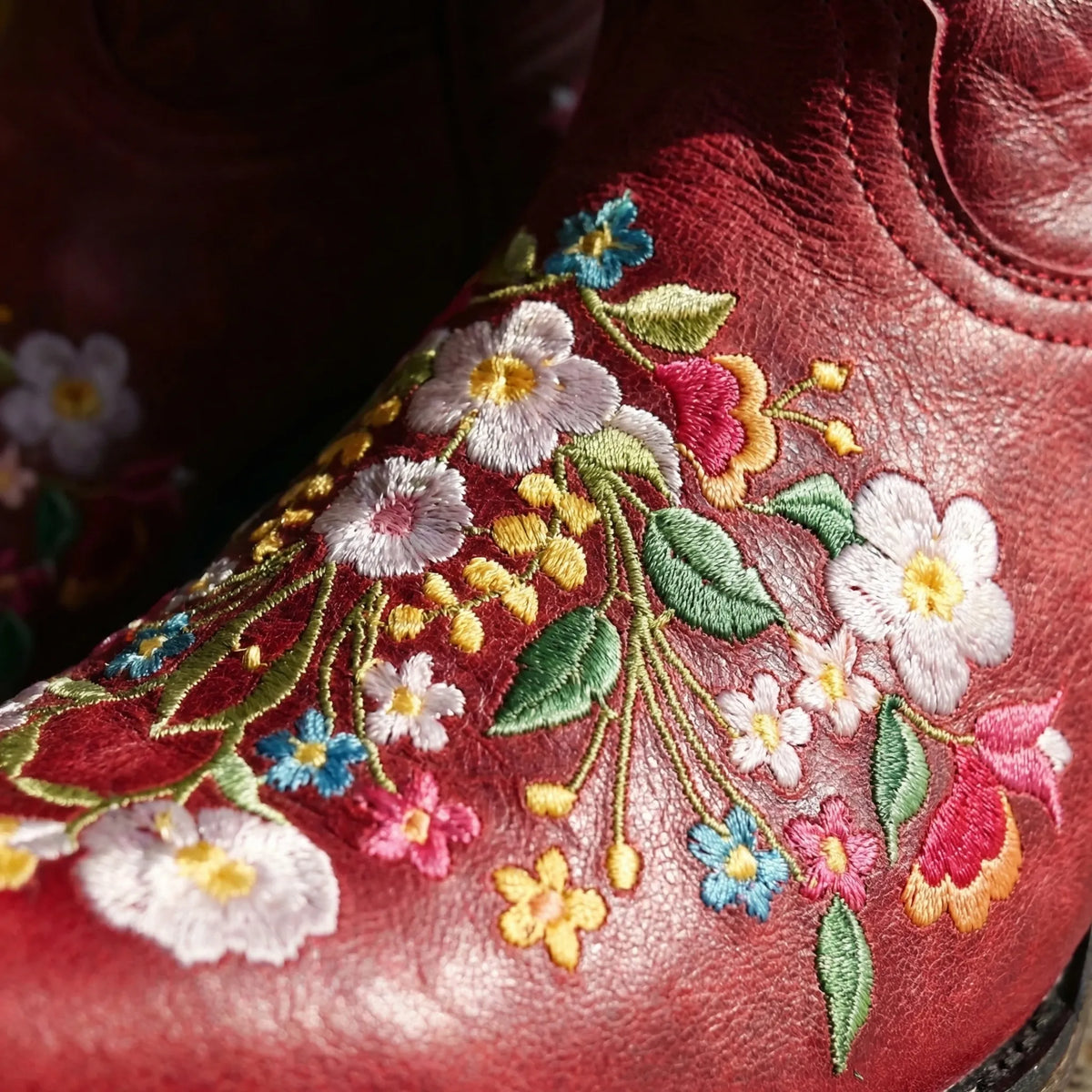 Floral Embroidered Western Ankle Boots