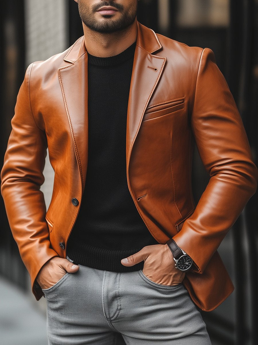 Men's Blazer Leather Jacket - Image 2