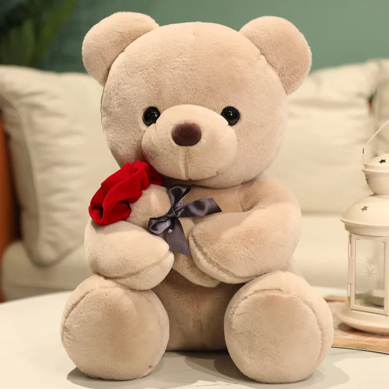 Kawaii Plush Bear with Rose – Cute Gift for Valentine's Day, Soft Plush Bear, Perfect for Decoration