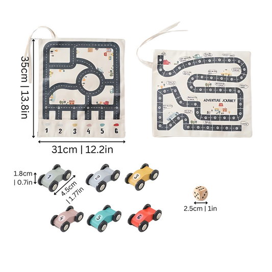Kids Portable Road Race Track Play Set with Wooden Cars