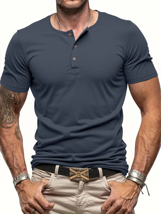 Men's Henley Shirt - Ribbed Collar & Comfort Fit