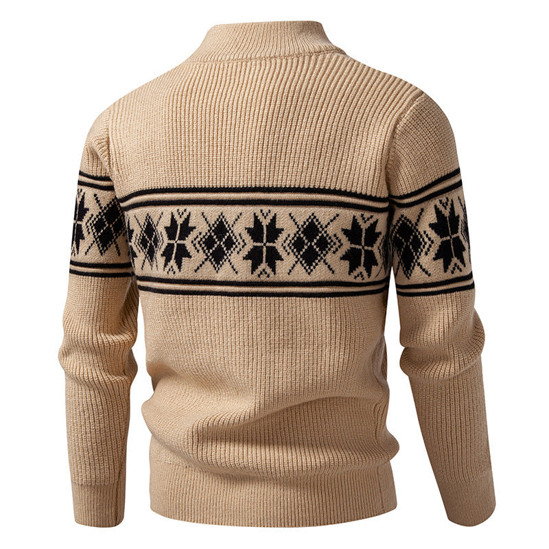 Men's Norwegian Zip-Up Cardigan with High Stand Collar