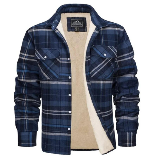Men's Plaid Fleece-Lined Button-Up Winter Jacket