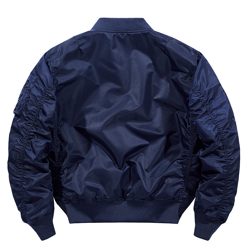 Men's Technical Nylon Flight Bomber Jacket with Ribbed Cuffs and Sleeve Pocket