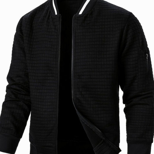 Men's Textured Grid Full-Zip Bomber Jacket