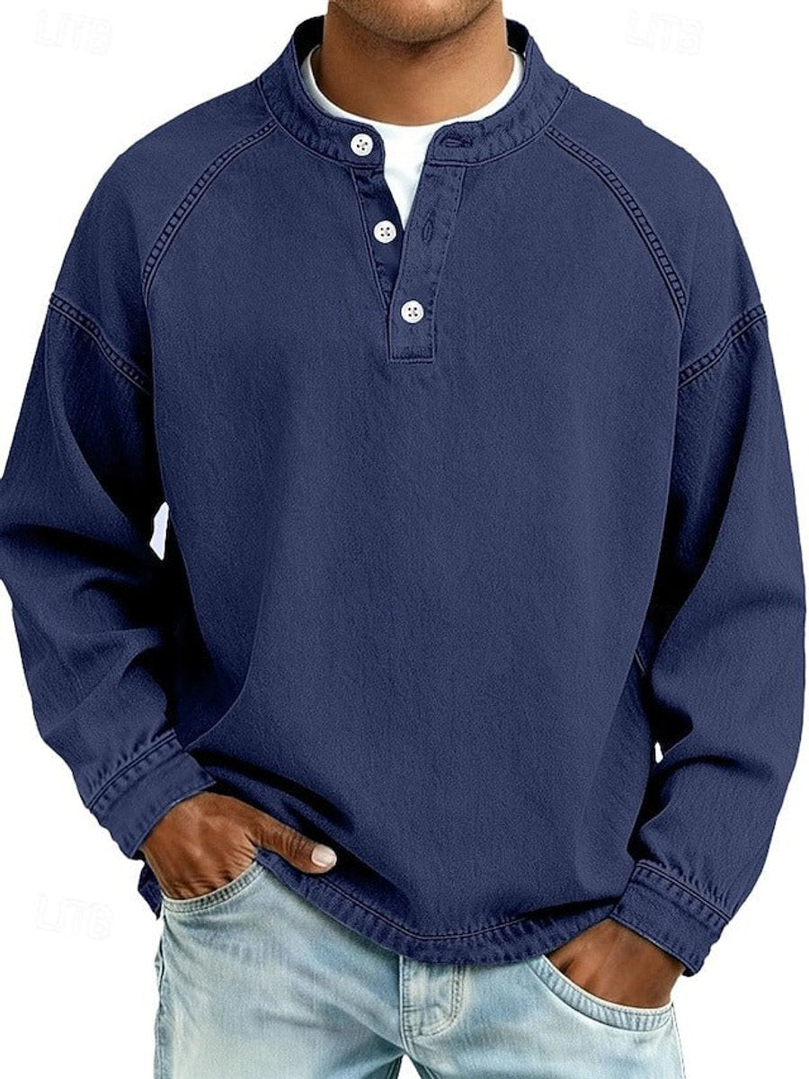 Men's Vintage Washed Long Sleeve Henley Knit Sweater Pullover