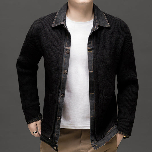 Image of Men's Button-Down Denim Cardigan Sweater
