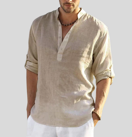 Image of Men's Long-Sleeve Henley Casual Shirt
