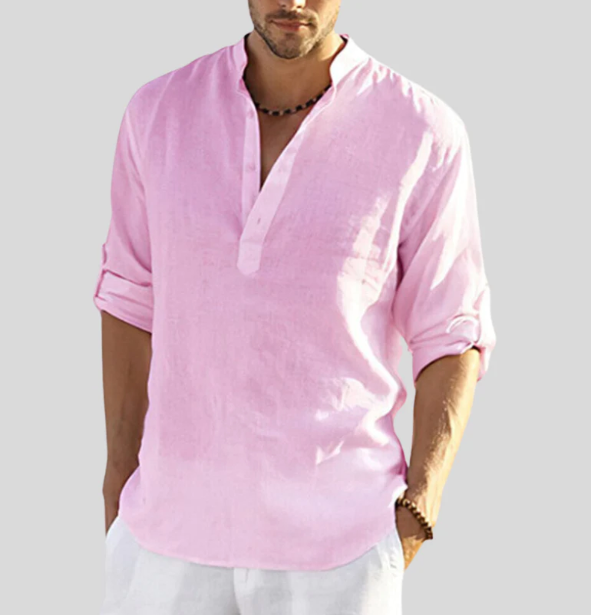 Image of Men's Long-Sleeve Henley Casual Shirt