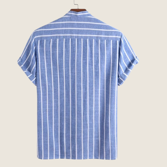 Image of Men's Striped Grandad Collar T-Shirt