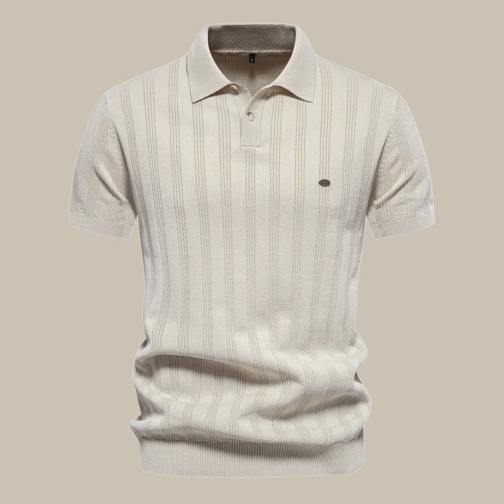 Image of Men's Vertical Stripe Short Sleeve Polo Shirt