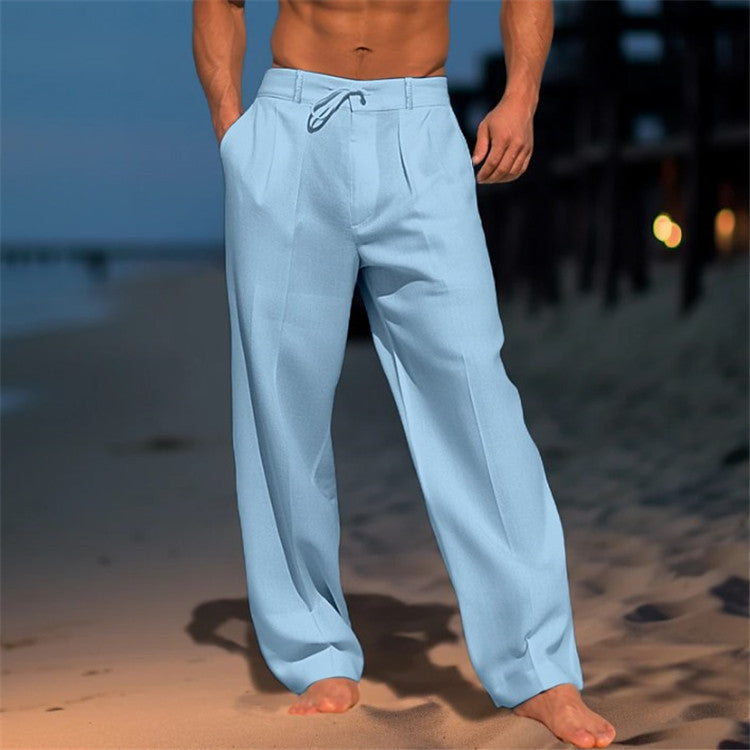 Image of Men's Wide Leg Pleated Drawstring Pants