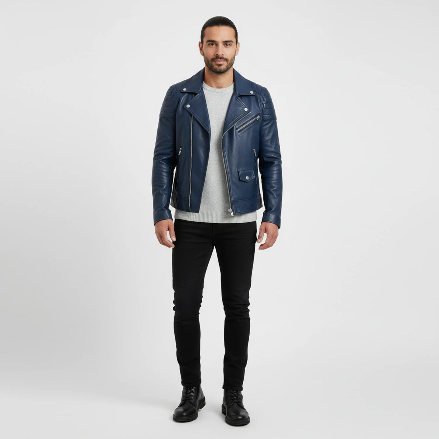 Men's Asymmetrical Leather Biker Jacket image