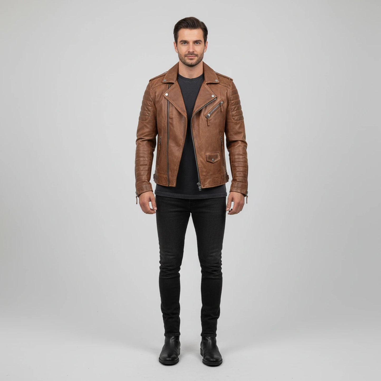 Men's Asymmetrical Leather Biker Jacket image