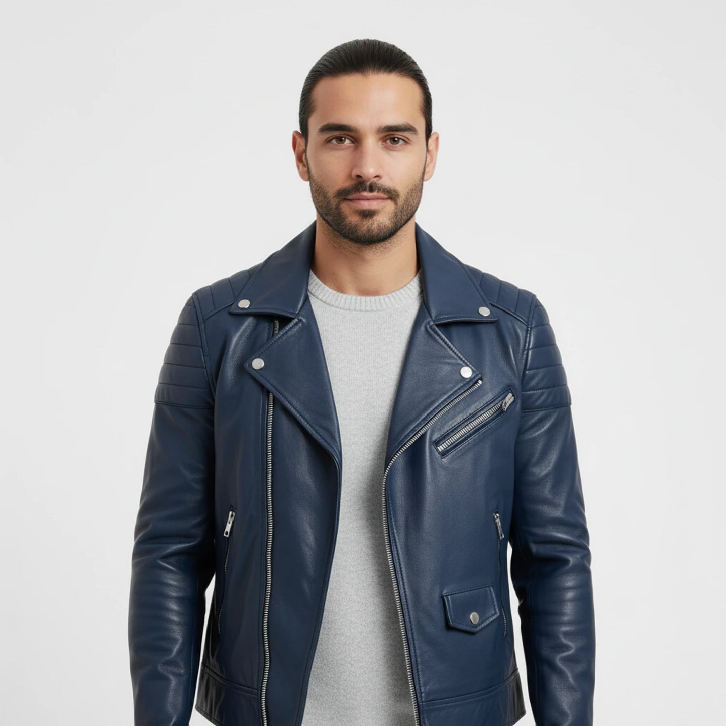 Men's Asymmetrical Leather Biker Jacket image