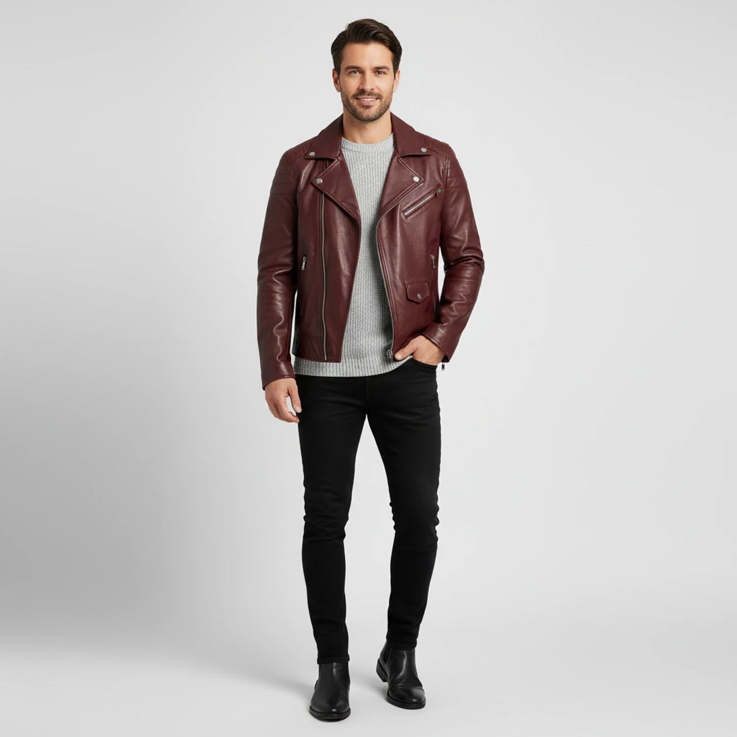 Men's Asymmetrical Leather Biker Jacket image