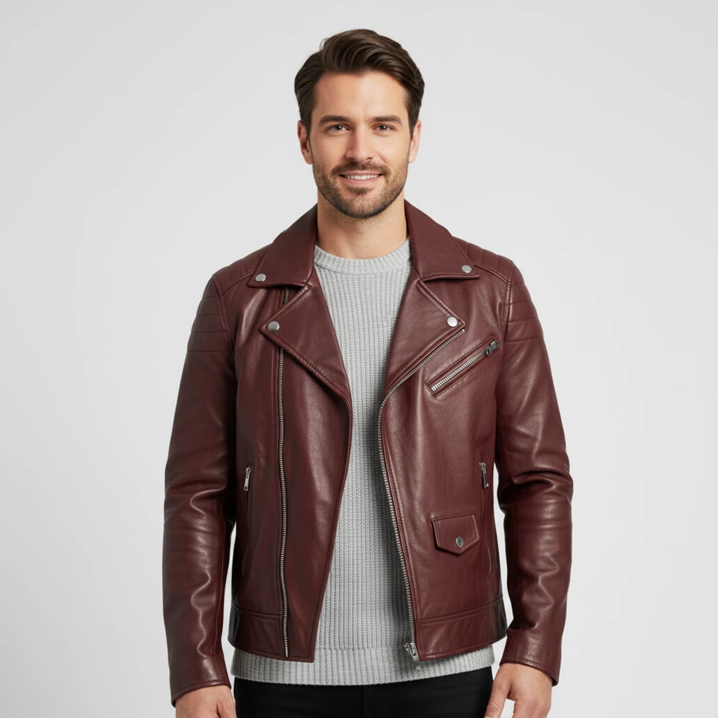 Men's Asymmetrical Leather Biker Jacket image