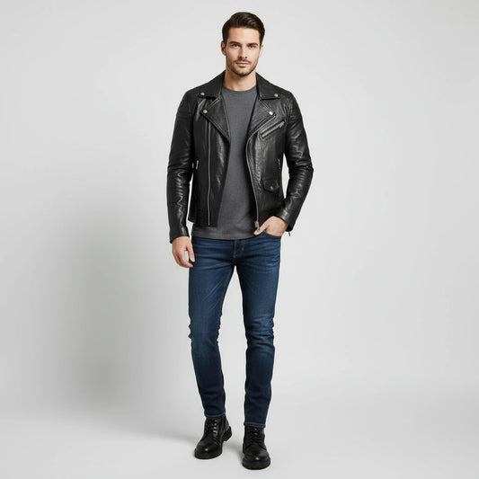 Men's Asymmetrical Leather Biker Jacket image